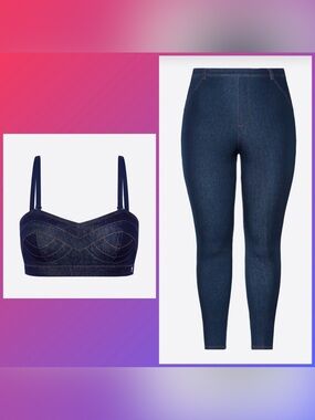 NWT Yitty Fabletics Denim Convertible Bandeau Top & Jeggings 2-piece Set Size XS